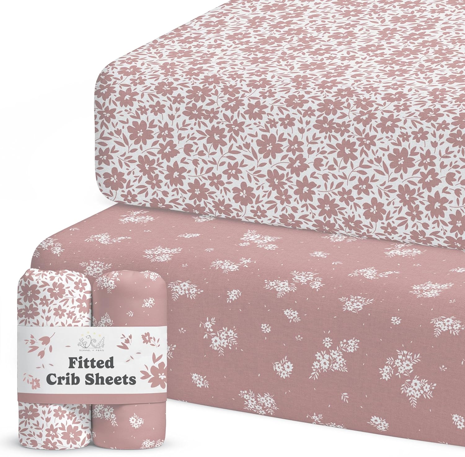 Sorrel + Fern Antique Rose fitted crib sheets front view