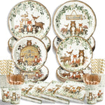 Kinovo woodland baby shower 300 piece party set front view