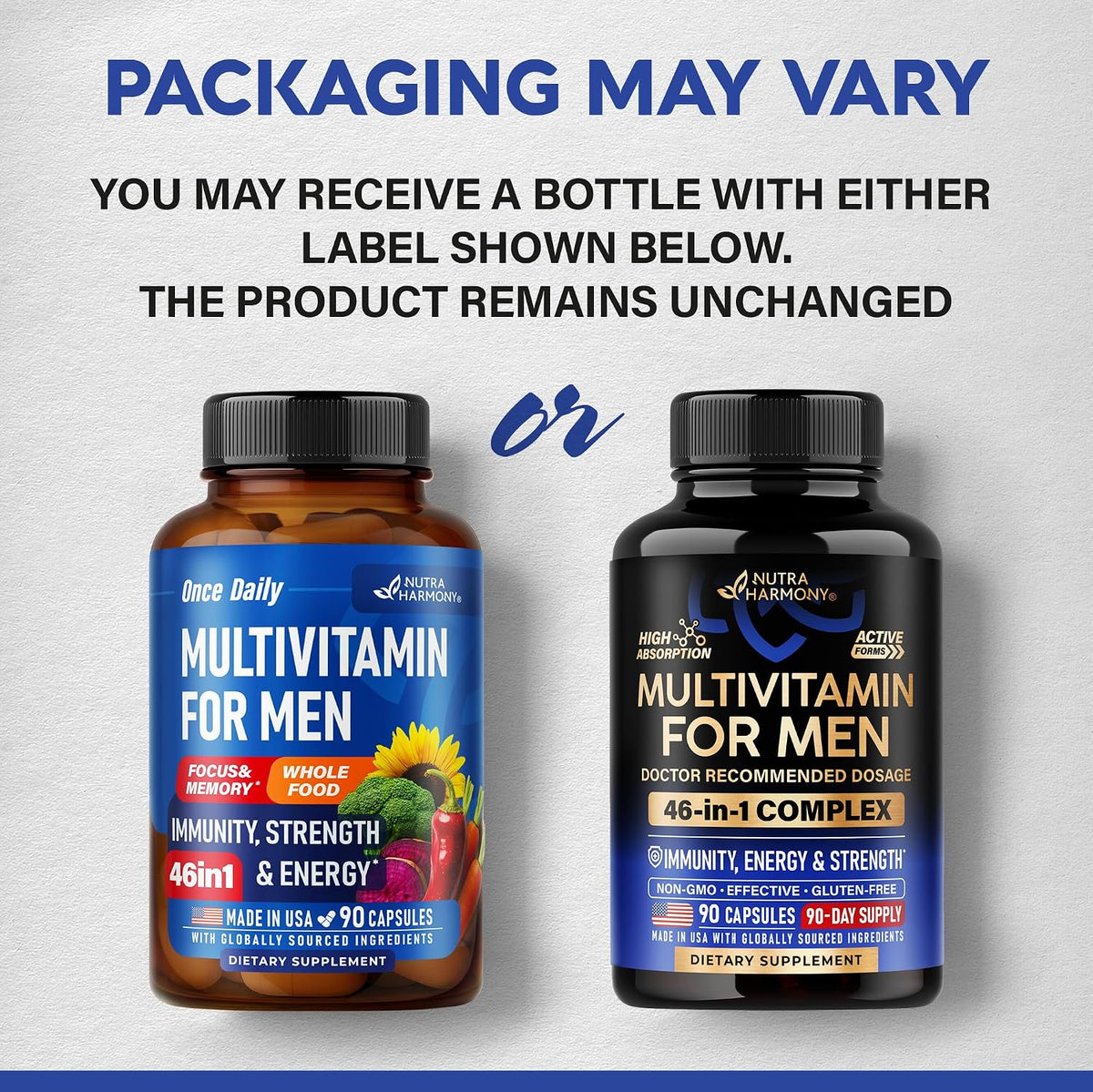 Nutraharmony Multivitamin for Men ingredients list and whole food blend