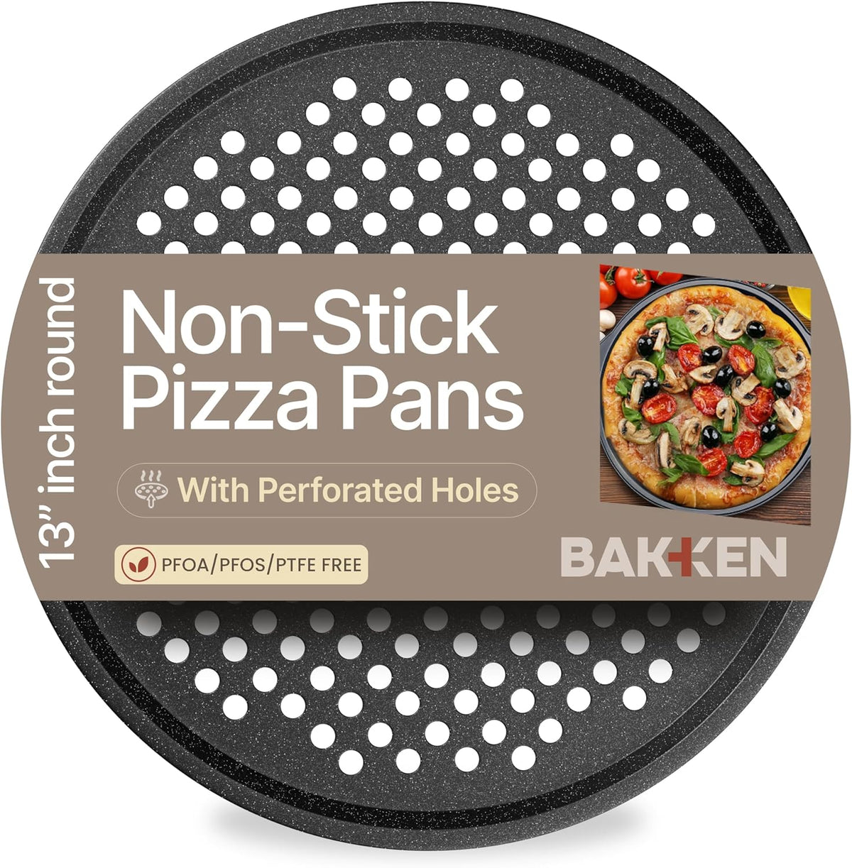 Bakken Pizza Baking Pan - Round Perforated Carbon Steel Pan with Non-Stick Marble Coating, Oversized Silicone Handle, Dishwasher Safe, High-Temperature Resistant, Durable & Easy Cleanup White, 2 Pack - Image 15