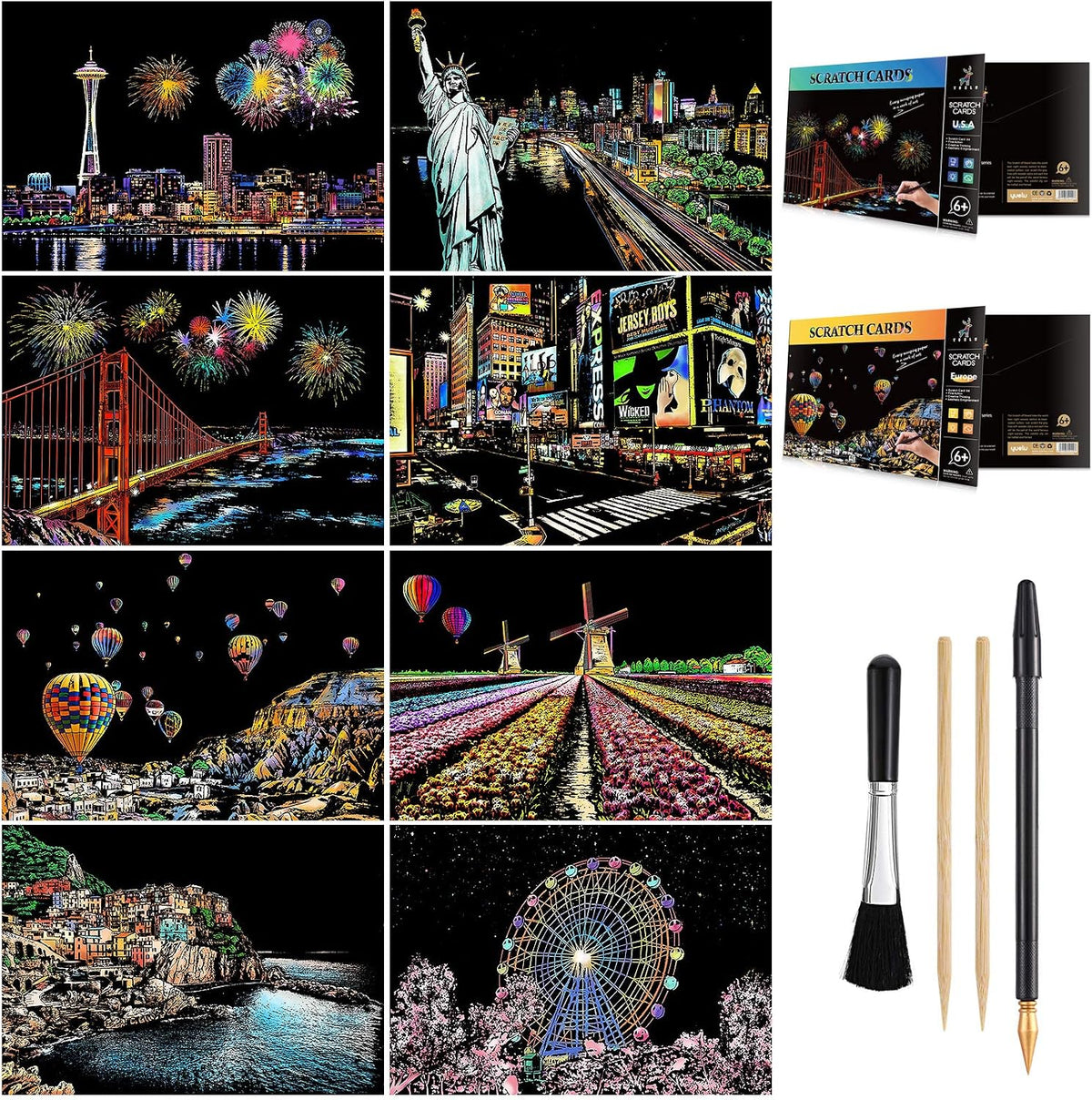AP Artsper scratch art set front view with tools and sheets