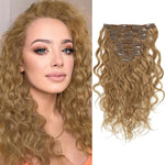 Caliee Natural Wave Curly Clip in Extensions Human Hair 14 Inch | Piano Blend Rich Dark Brown and Strawberry Blonde Real Human Hair Extensions in 120g - Image 14