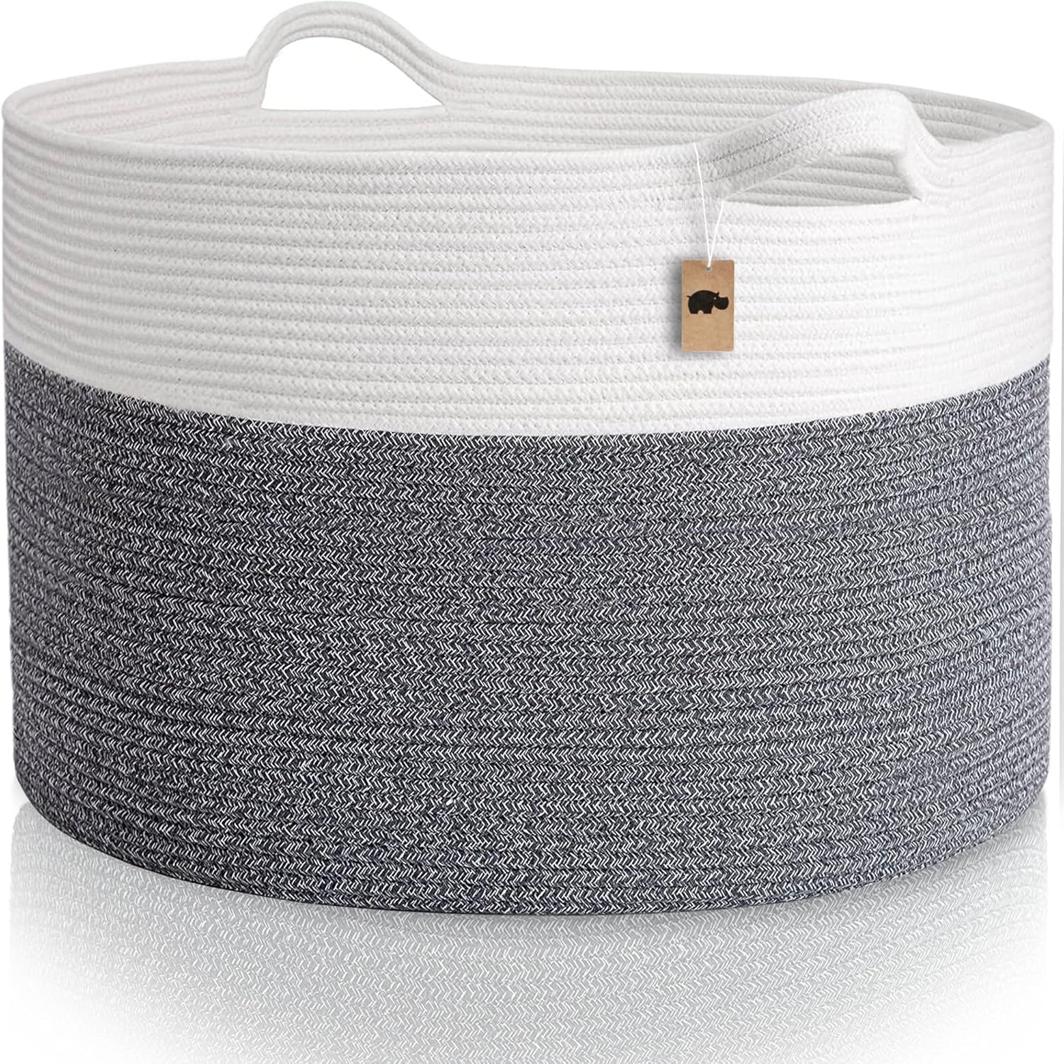Little Hippo XXL cotton rope basket front view in white and dark gray
