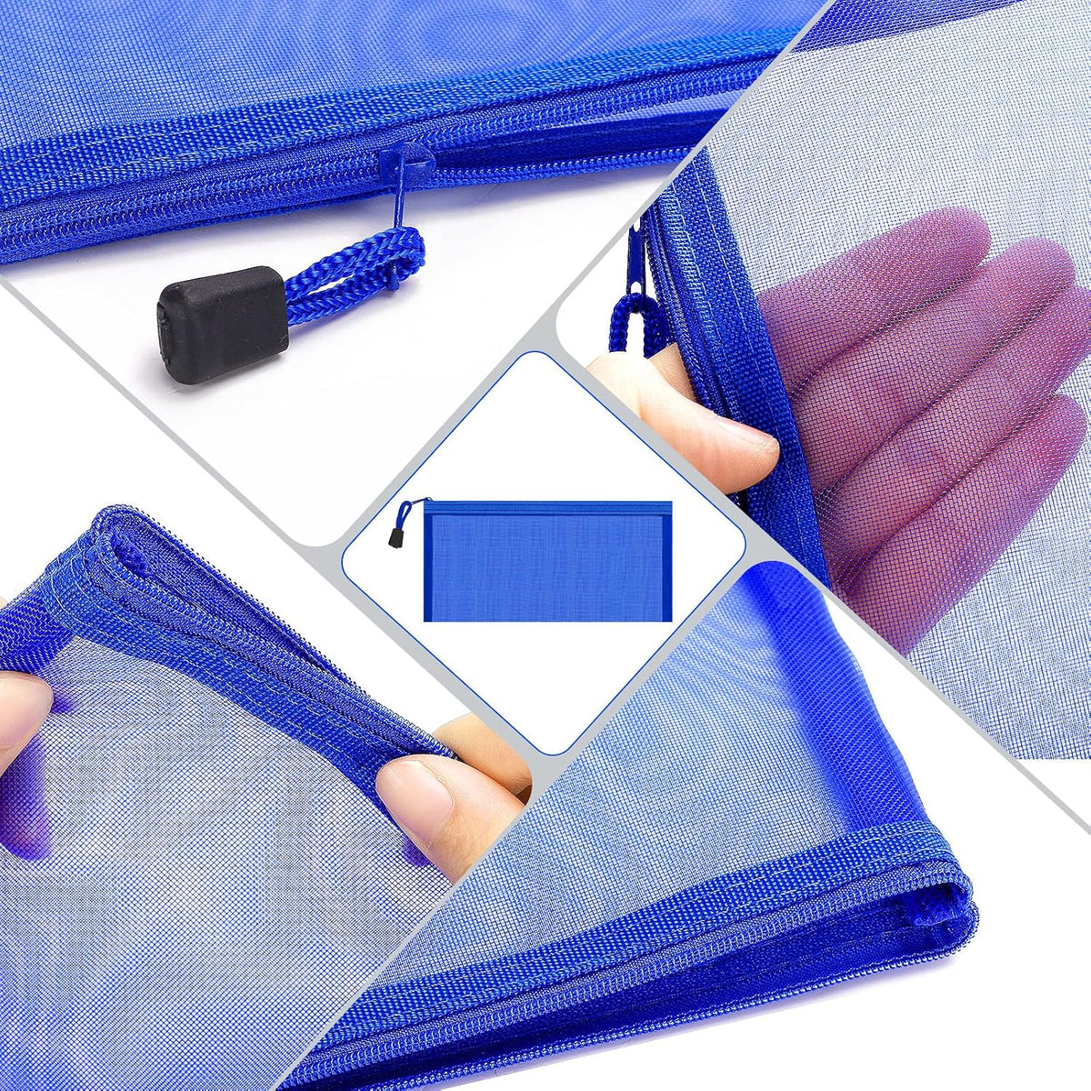Sinzip nylon mesh storage bags filled with office supplies