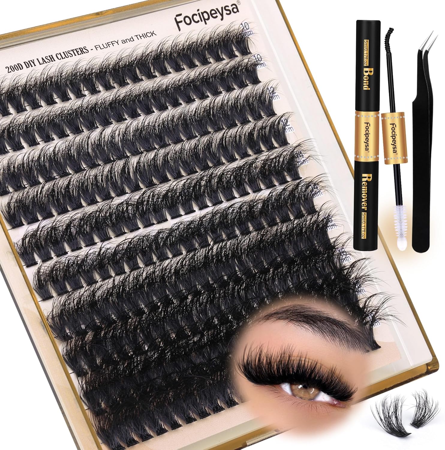Focipeysa lash extension kit with 200D clusters and tools
