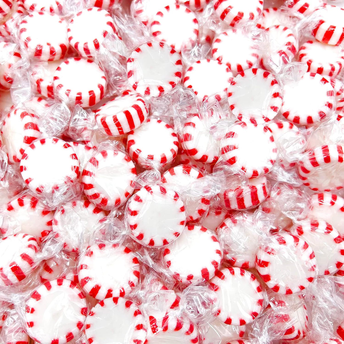 LAETAFOOD Starlight Peppermint Mints front view of bulk bag showcasing red and white swirl candies.