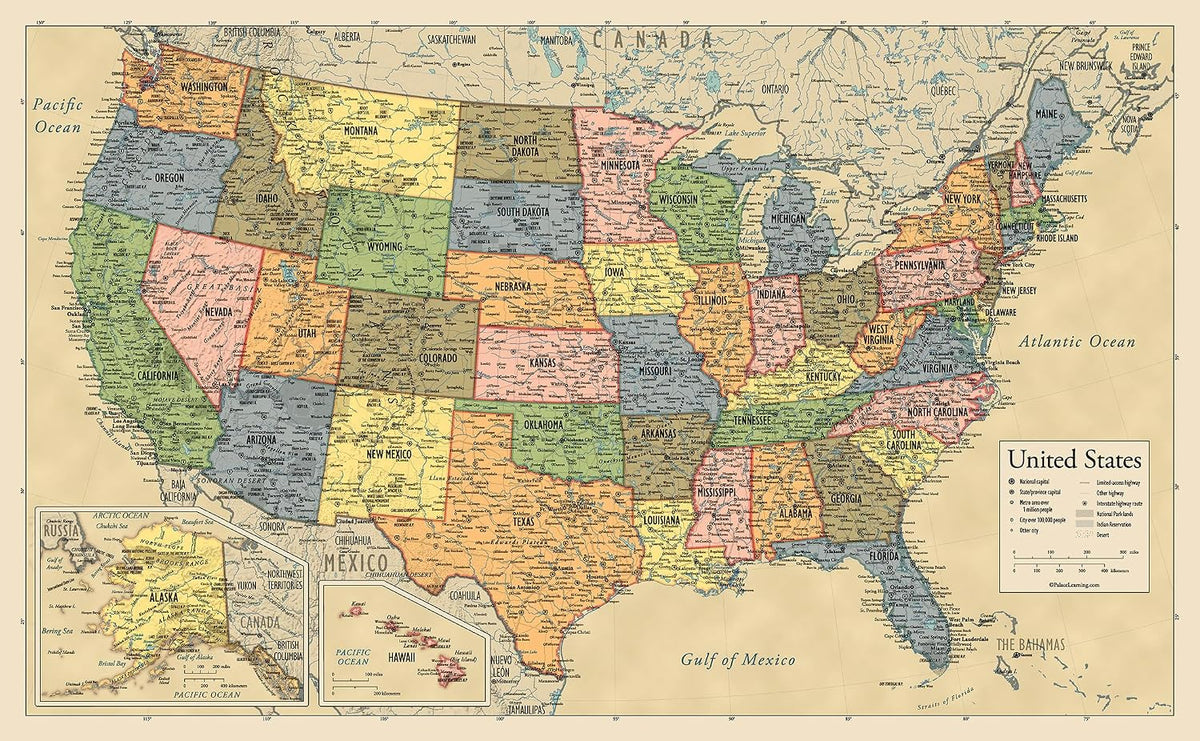 Palace Learning laminated United States map poster front view