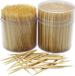 MontoPack Bamboo Wooden Toothpicks front view in clear storage container.