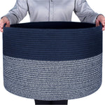 Extra Large 22 x14 Inches Decorative Woven Cotton Rope Blanket Storage Basket Bin Living Room and Laundry Hamper for Pillows, Pool Towels, Dog Toys, Shoes, Light Brown - Image 11