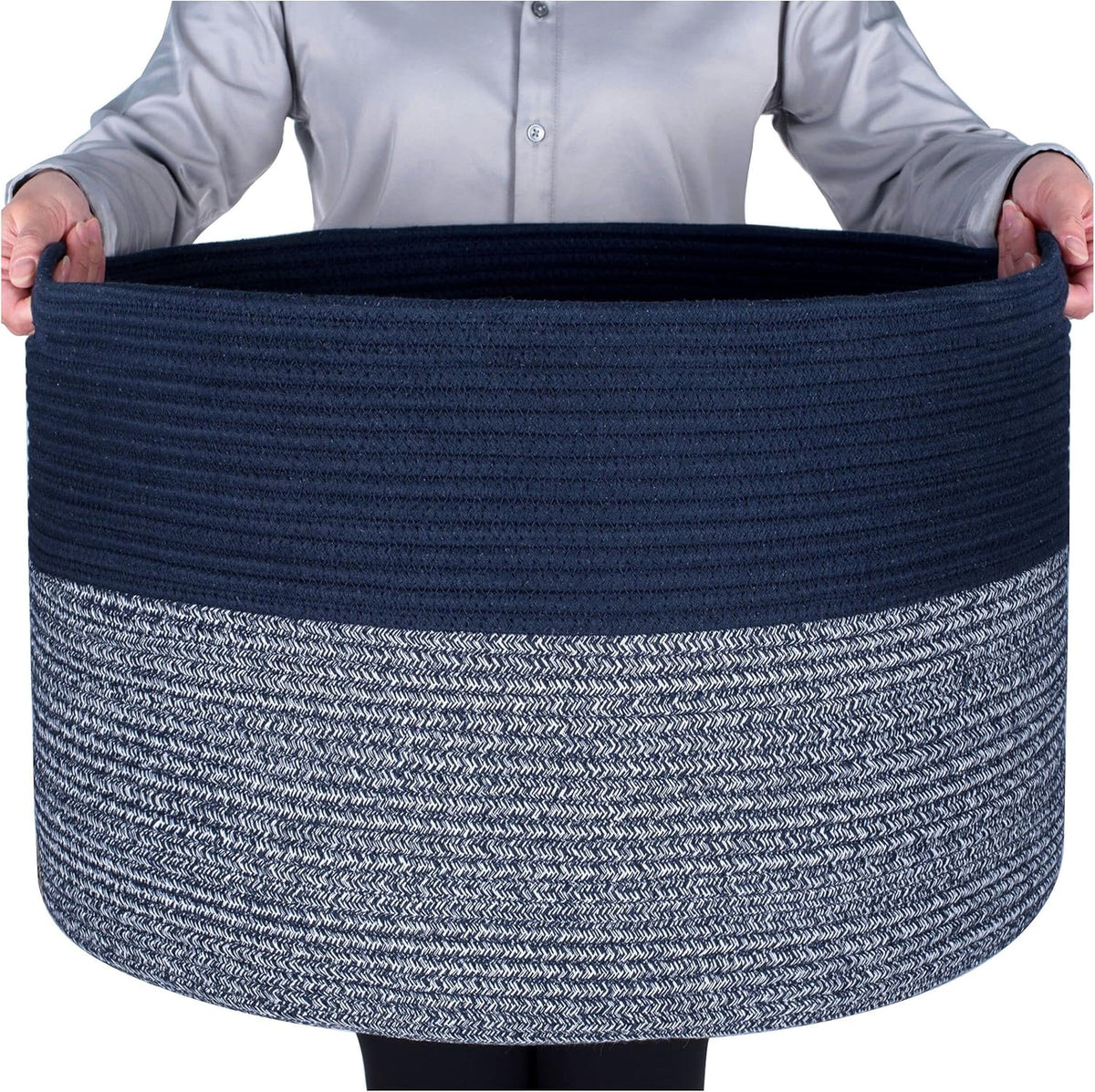 Extra Large 22 x14 Inches Decorative Woven Cotton Rope Blanket Storage Basket Bin Living Room and Laundry Hamper for Pillows, Pool Towels, Dog Toys, Shoes, Light Brown - Image 11