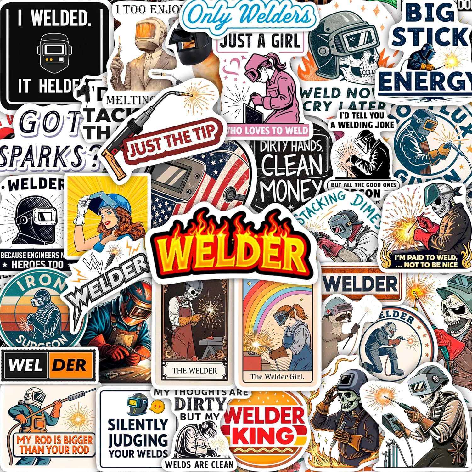 BulbaCraft 100 Pieces Welder Stickers front view on hard hat