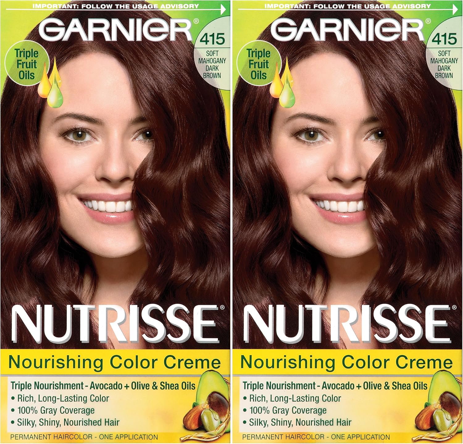 Garnier Nutrisse 415 Soft Mahogany Dark Brown front view packaging