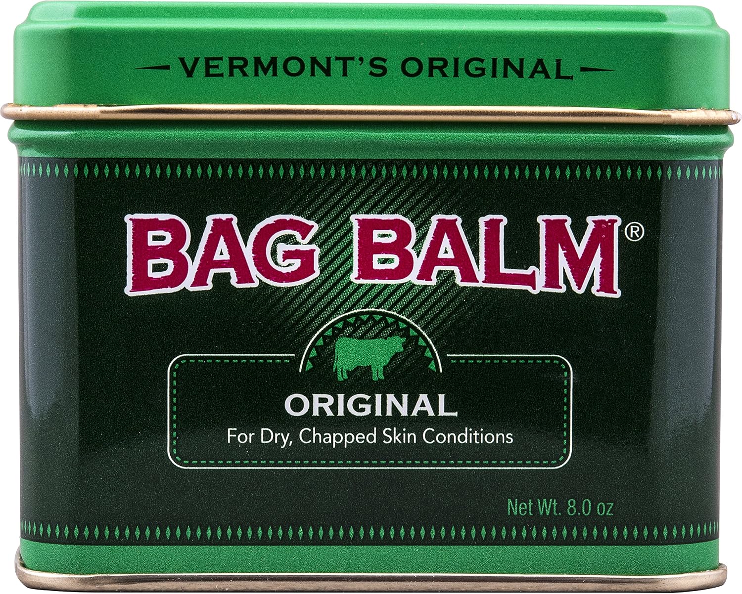 Bag Balm Vermont's Original skin ointment front view in 8 ounce tin