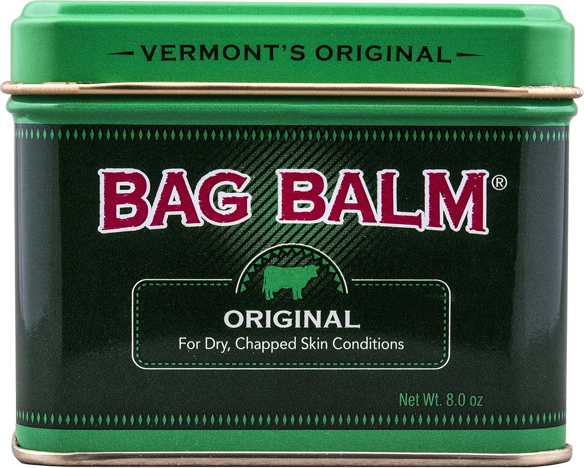 Bag Balm Vermont's Original skin ointment front view in 8 ounce tin