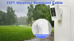 ALERTCAM continuous power adapter cord demonstrating flexible routing options for outdoor setup