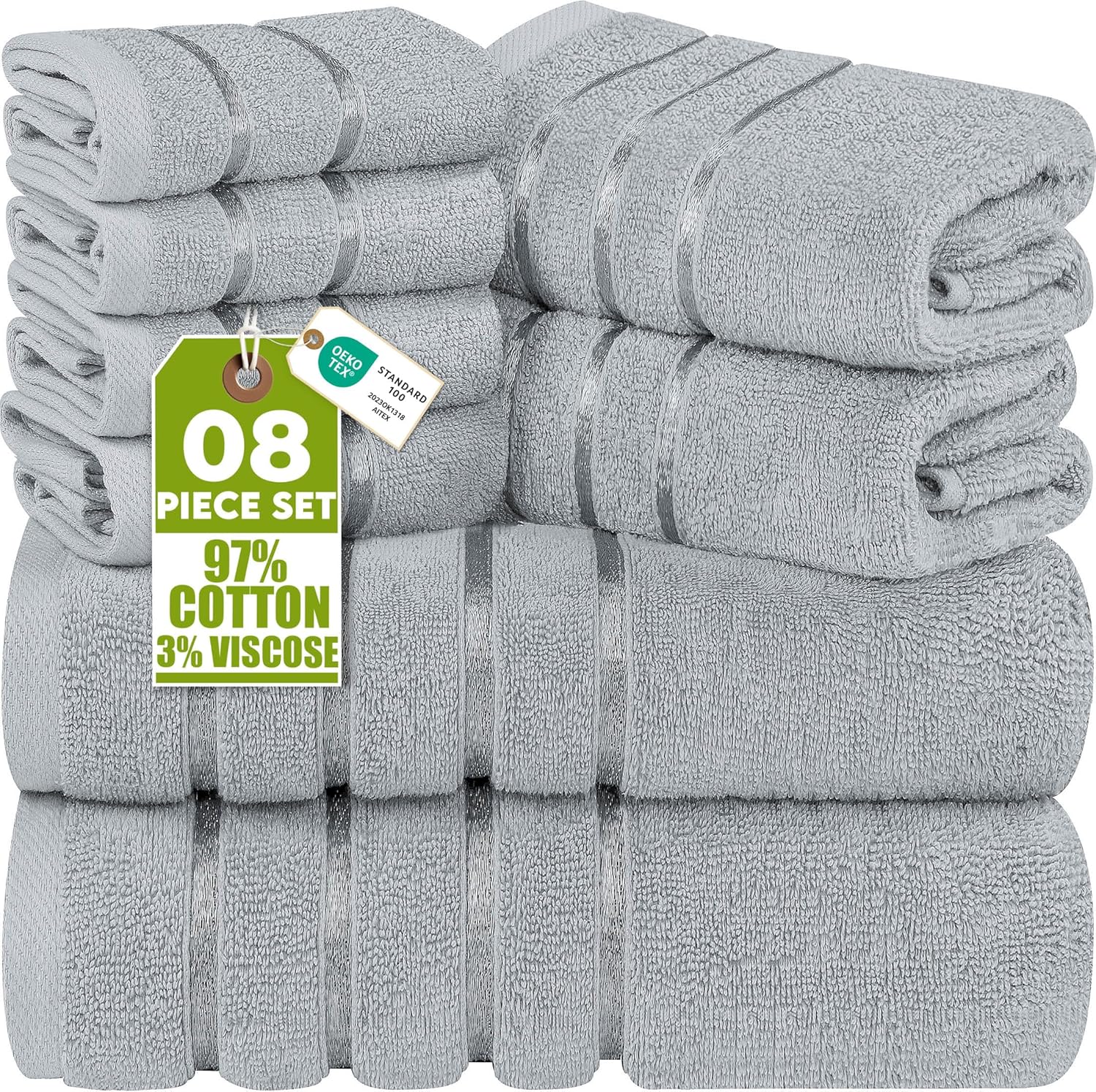 Utopia Towels 8-piece luxury towel set in Cool Grey front view