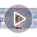 Packaging view of the genuine Melsan iridescent foil fringe backdrops party decorations two pack.