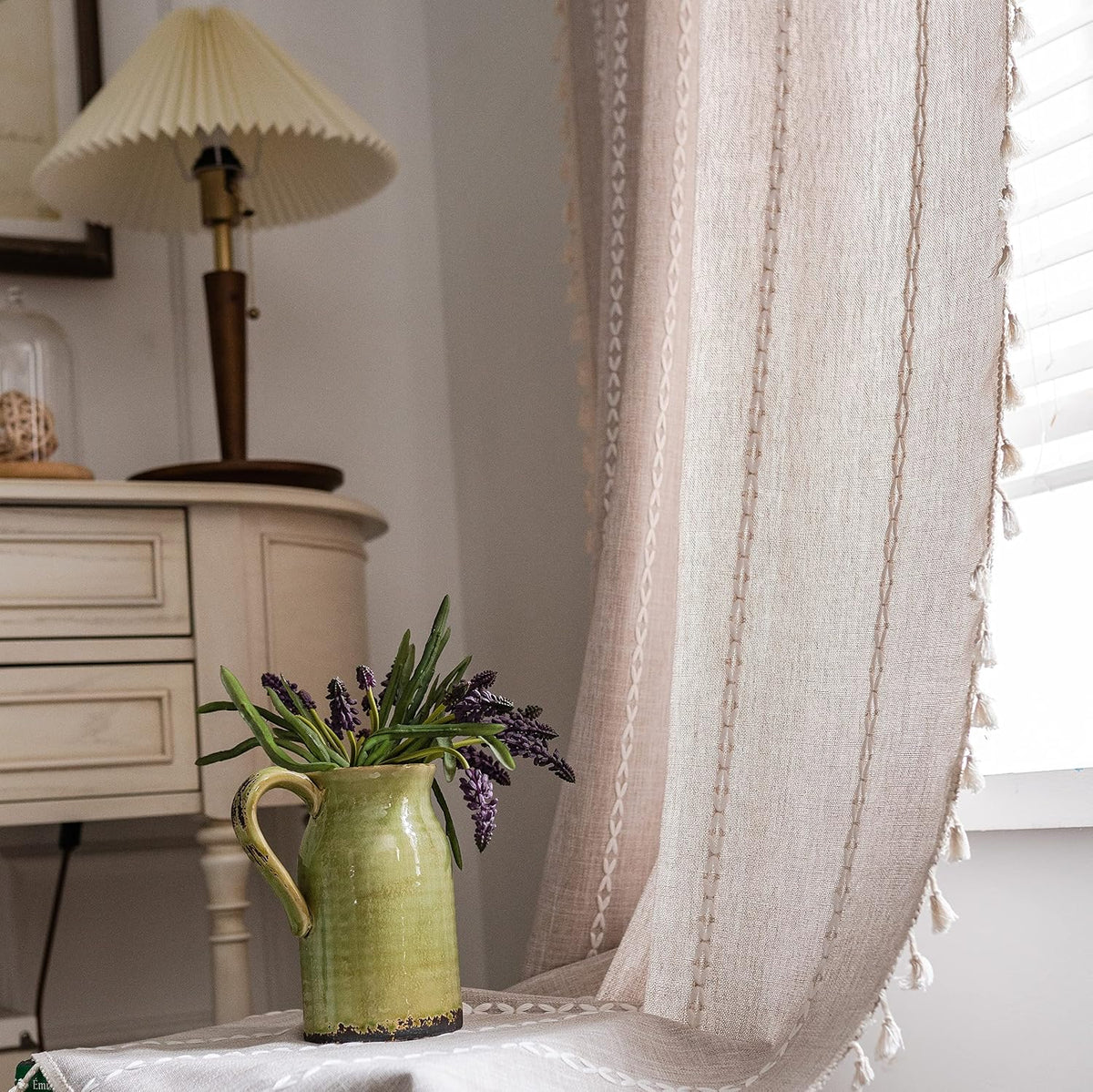 Sutuo Home Boho Curtains fabric texture and embroidery detail