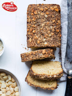 Premium almond brittle dessert mix-in displayed on a clean kitchen countertop background.