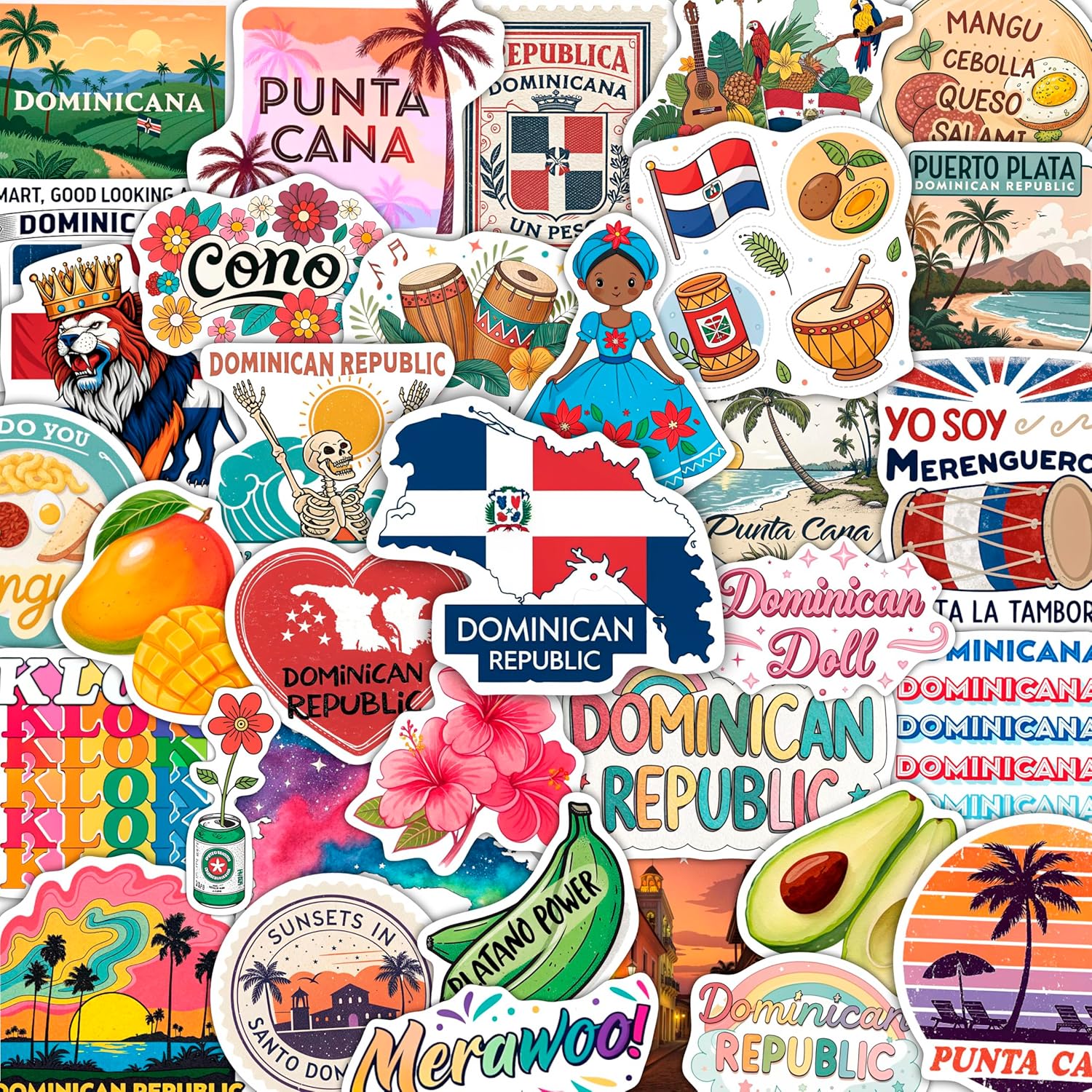 BulbaCraft Dominican Republic stickers 100-piece pack front view