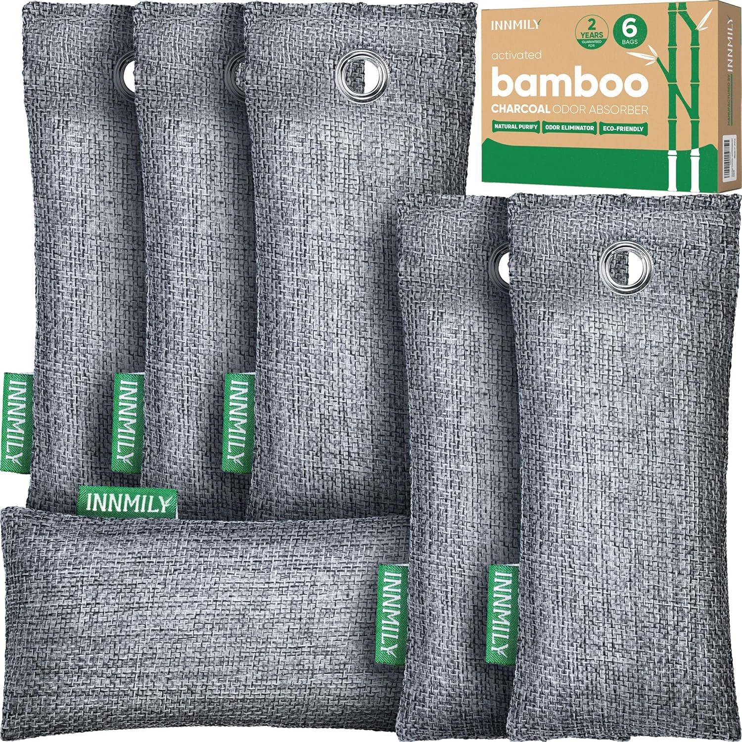 Innmily Activated Charcoal Odor Absorber 6 Pack front view natural shoe deodorizer