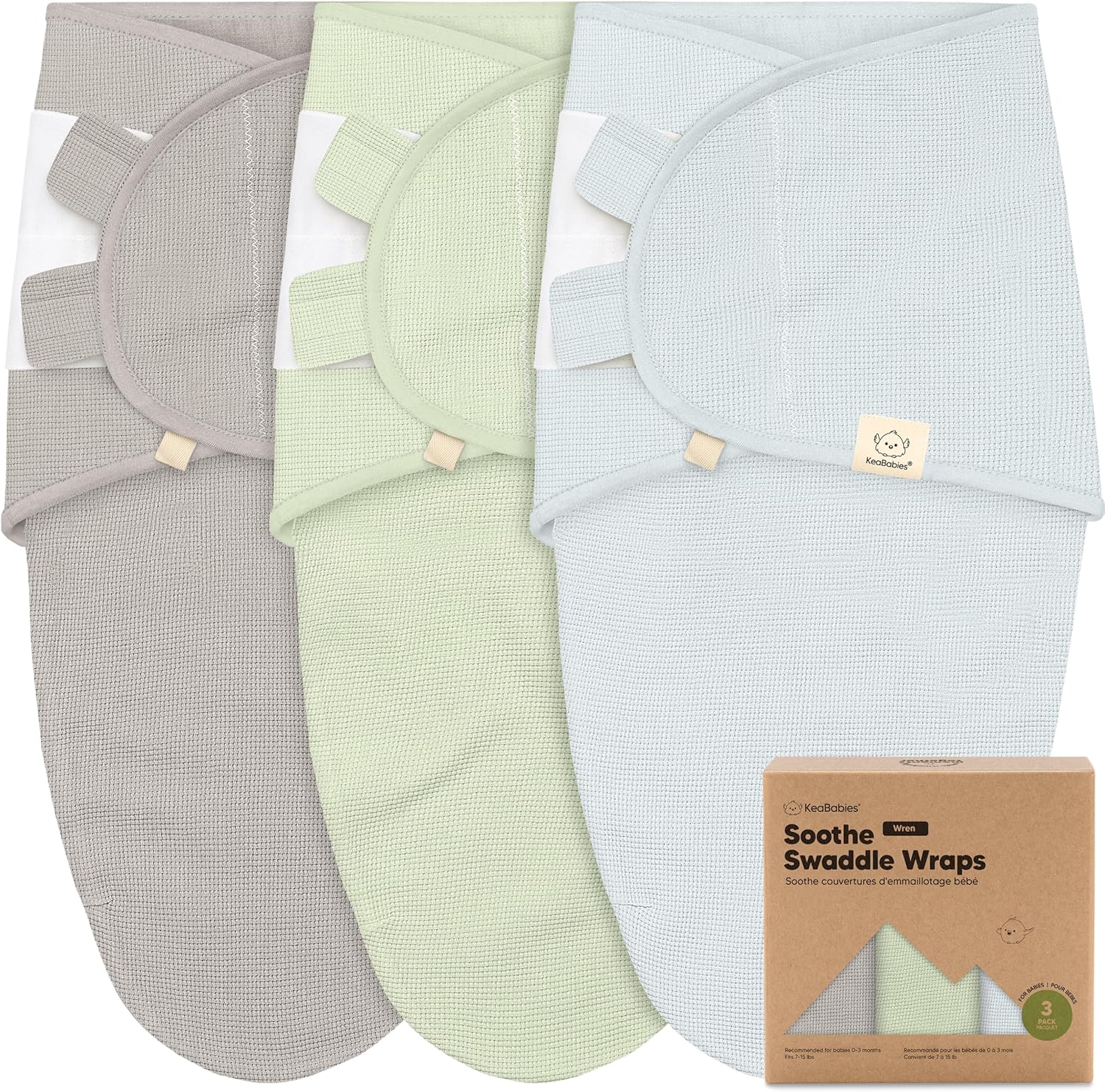 KeaBabies Soothe Wren organic baby swaddle set front view