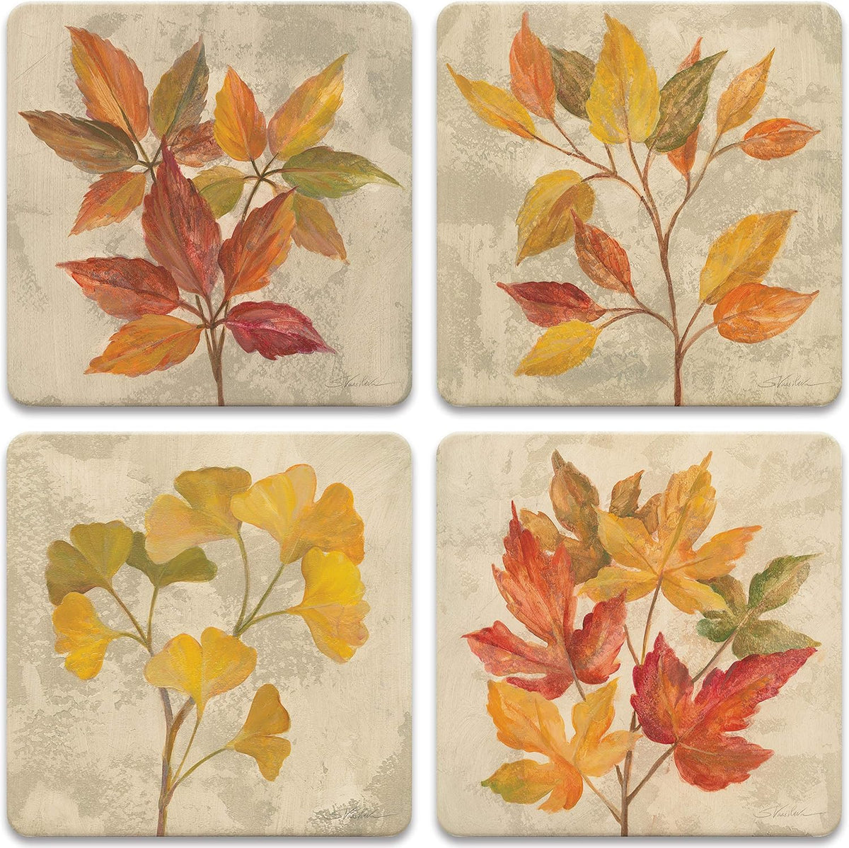 CoasterStone November Leaves absorbent drink coasters front view showcasing autumn foliage design