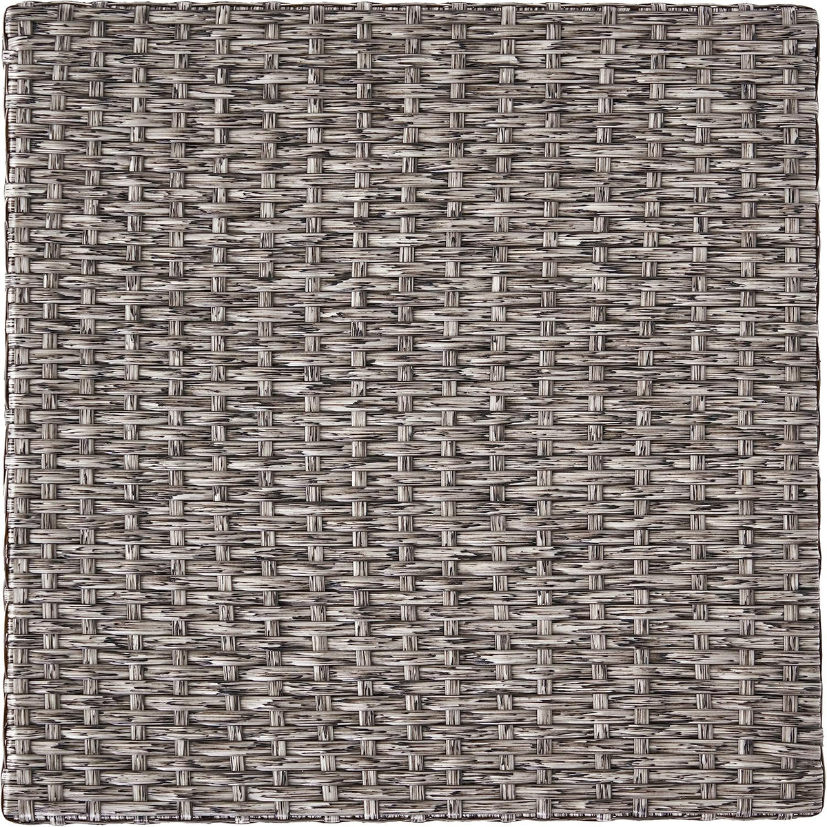 Rpuzonier gray wicker side table angle shot showing frame stability