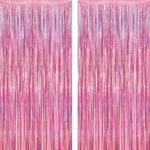 ZATAYE glitter pink foil fringe curtains front view showing shimmering laser metallic finish for party decoration