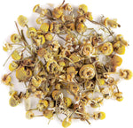 Valley of Tea Organic Chamomile Flowers front packaging showing loose leaf herbal tea.