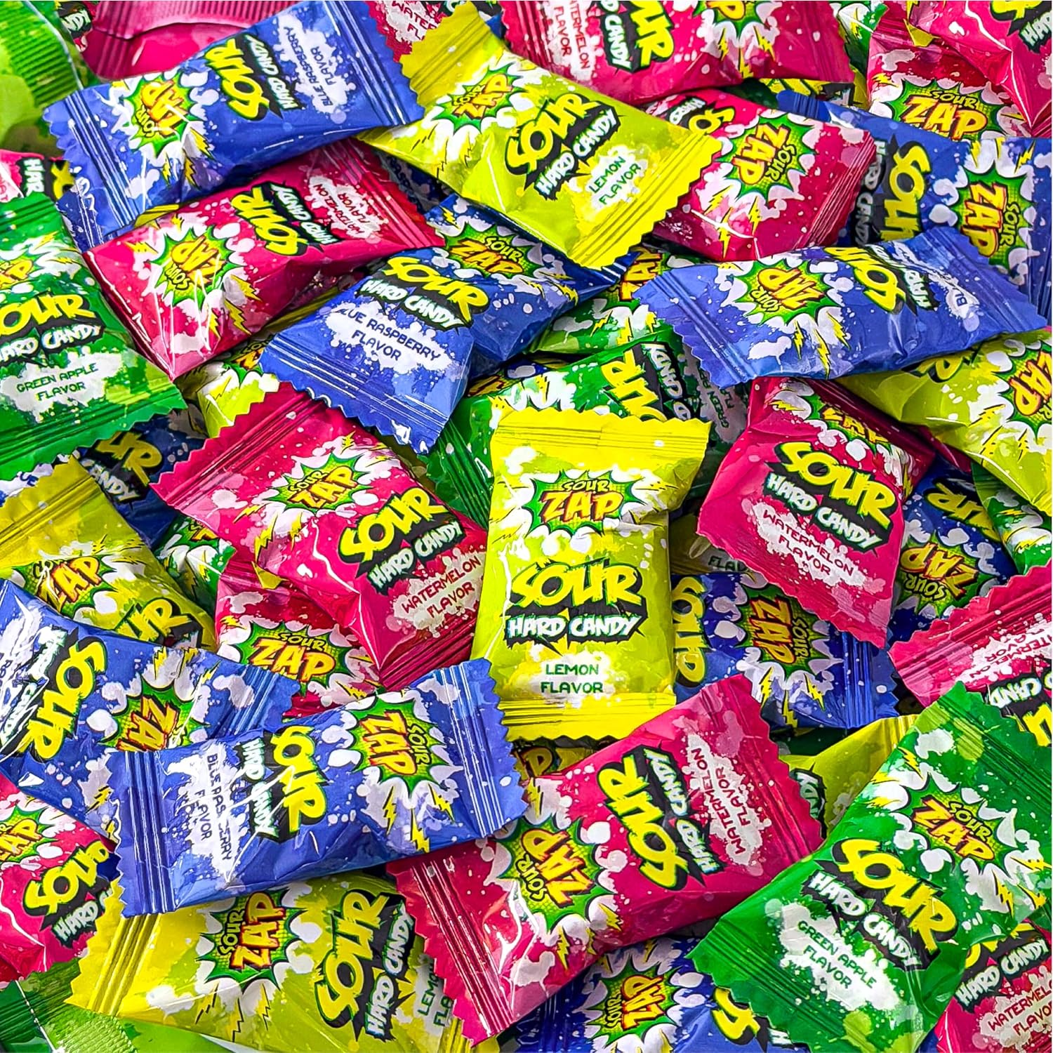 SourZap sour hard candy 1 pound bag front view showing assorted fruit flavors pack