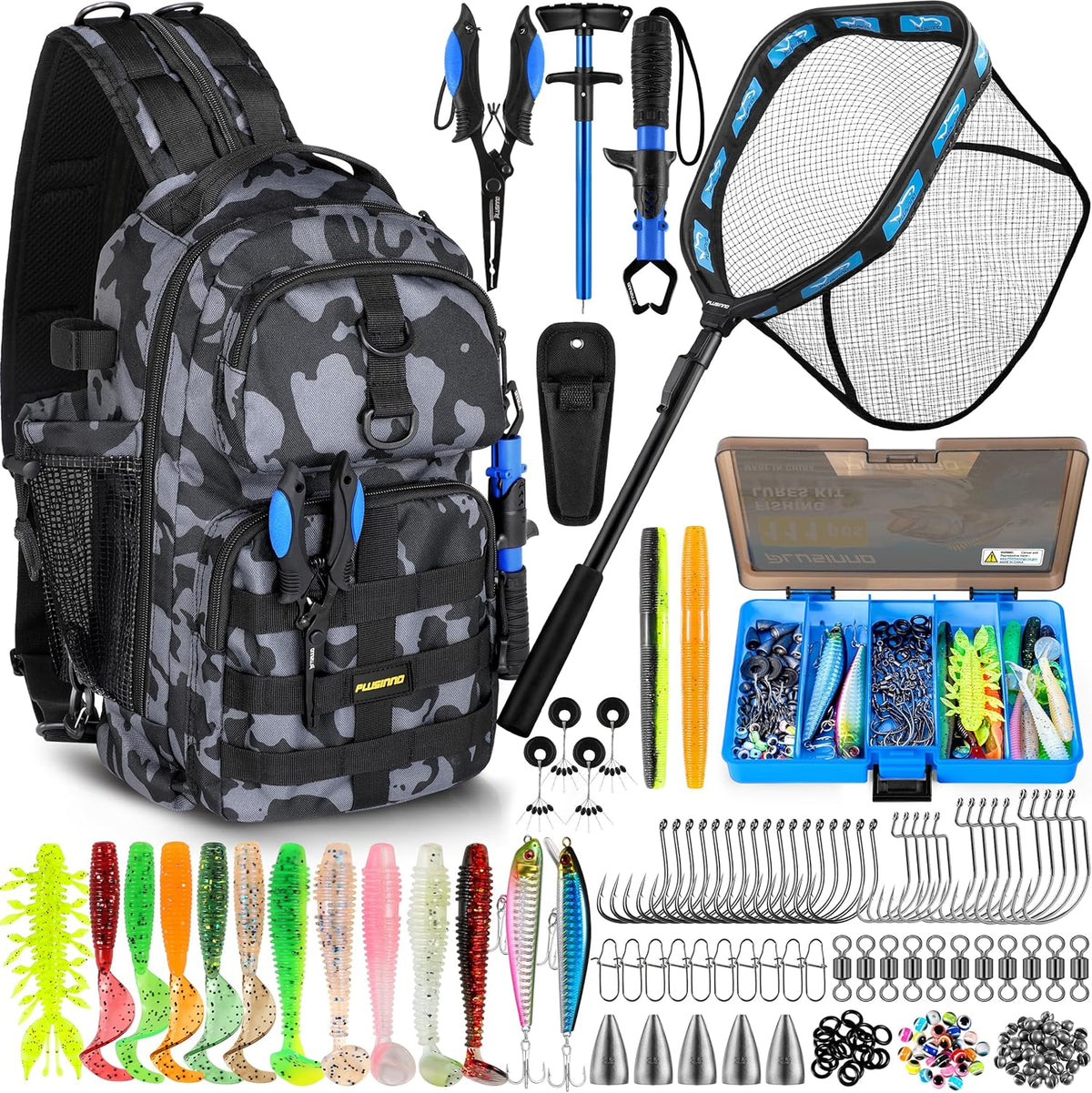 PLUSINNO fishing backpack front view with gear storage