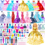 Style Shine 50 Pack Doll Clothes and Accessories Set front view showcasing assorted wedding gowns and evening dresses