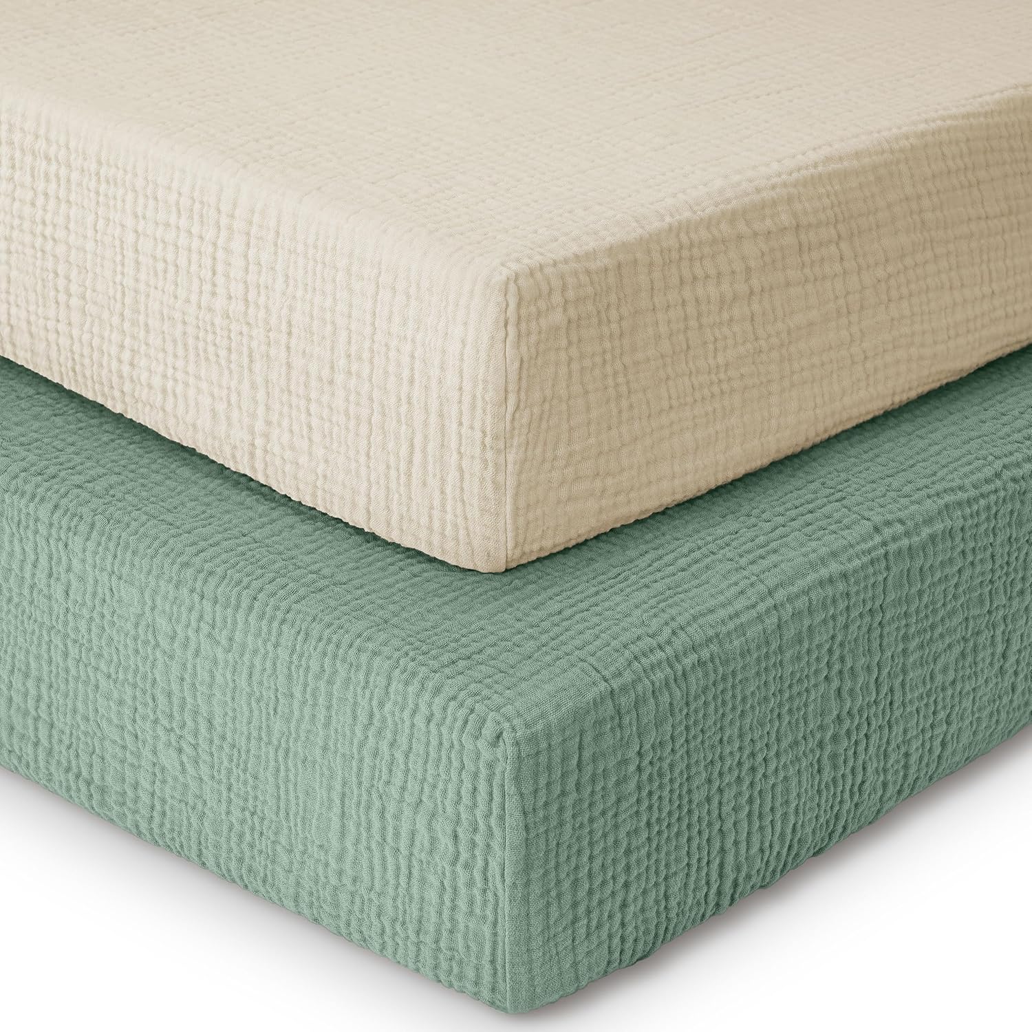 Yoofoss muslin crib sheets 2 pack apricot and green front view
