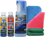 Diamond Seal Systems Forever Brilliant Glass Restoration Bath Kit front view showcasing the complete set of cleaning liquids and application pads.