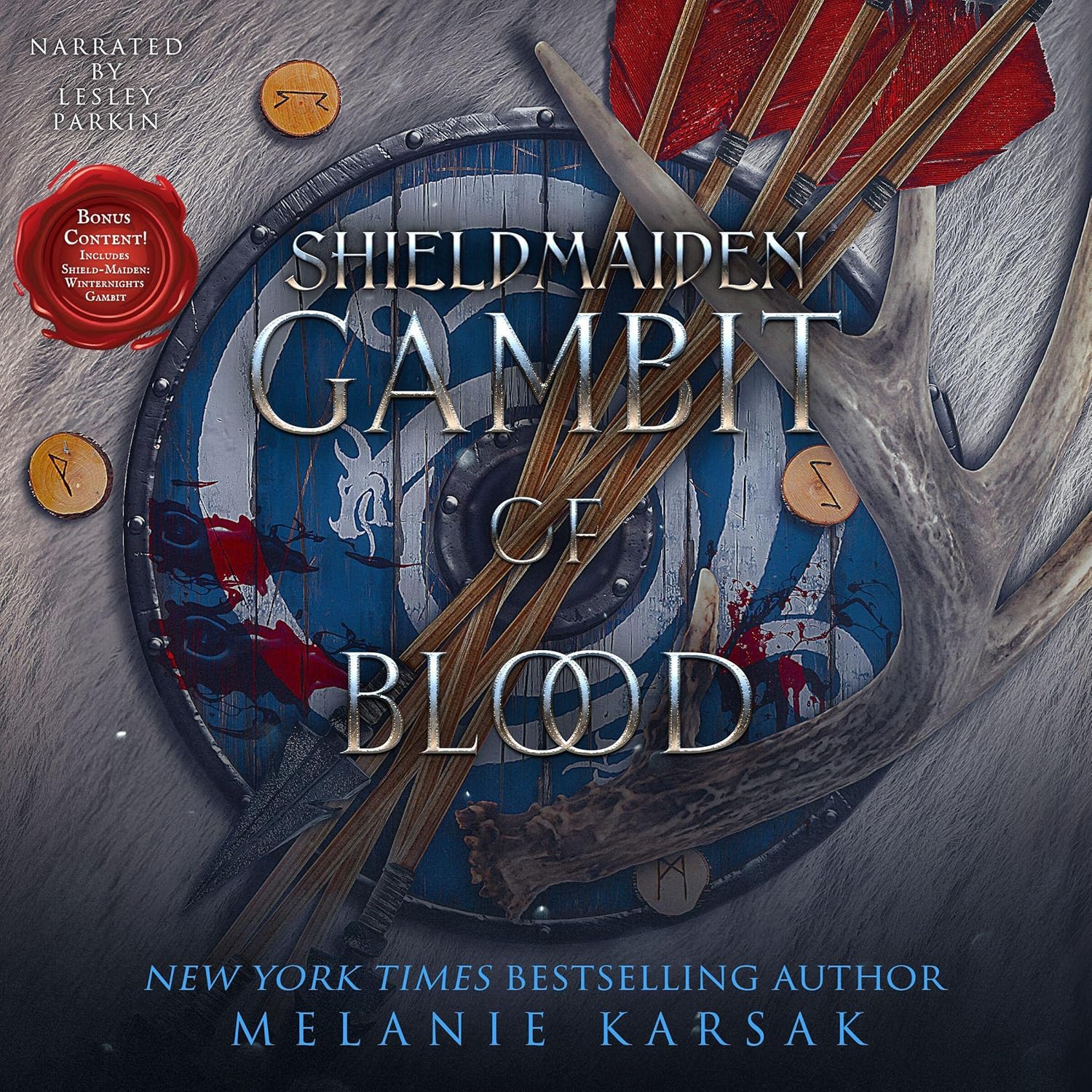 Melanie Karsak Shield-Maiden Gambit of Blood paperback front cover featuring Viking historical fantasy artwork.