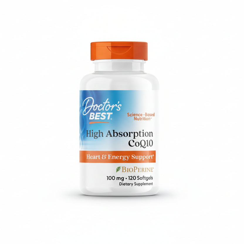 Doctor's Best High Absorption CoQ10 100mg 120 softgels front view bottle for heart health support