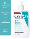 CeraVe Acne Control Cleanser 473ml value size - 2% salicylic acid face wash, fragrance-free, non-comedogenic
