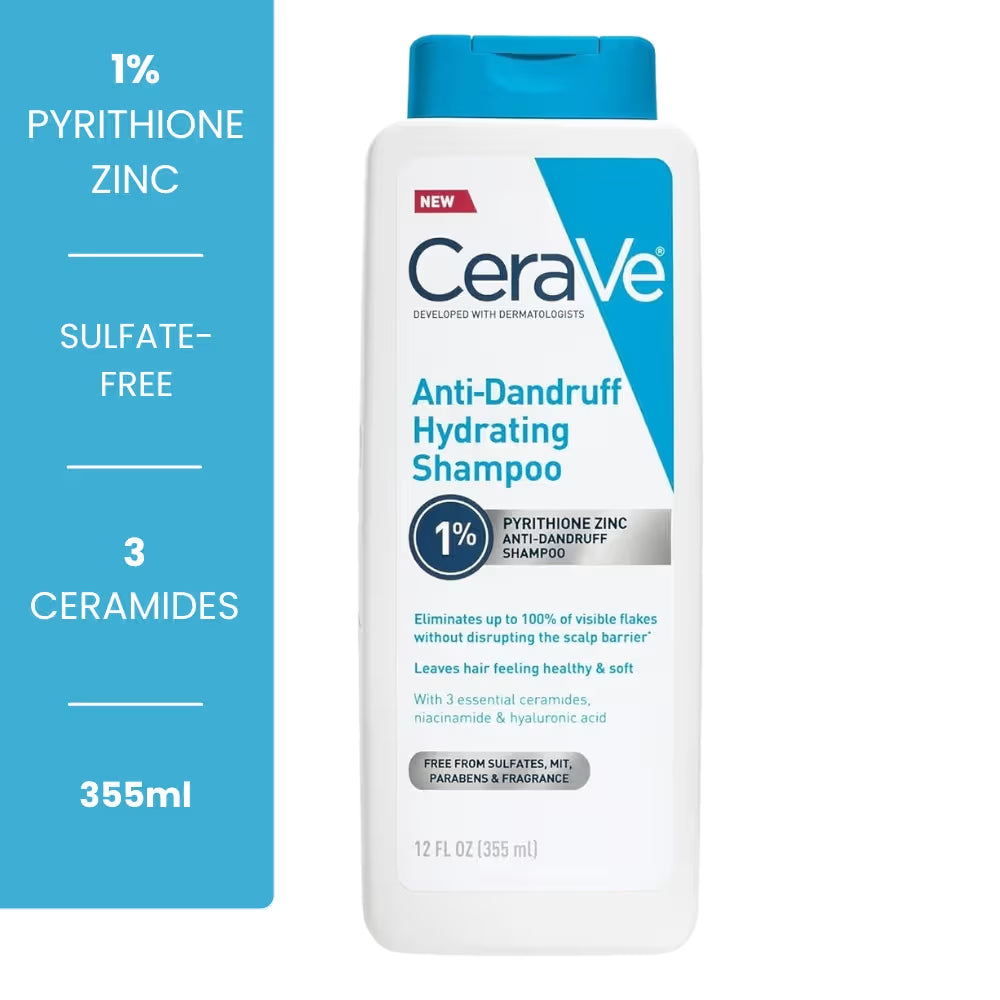 CeraVe Anti Dandruff Shampoo 355ml - 1% pyrithione zinc sulfate-free dandruff treatment with ceramides for itchy scalp relief