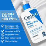 CeraVe Daily Moisturizing Lotion suitable for all skin types - developed with dermatologists, fragrance-free, non-comedogenic, non-irritating