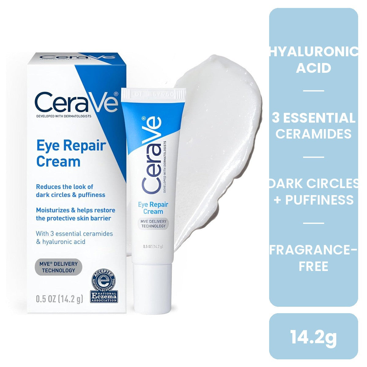 CeraVe Eye Repair Cream 14.2g with hyaluronic acid, ceramides and niacinamide for dark circles and puffiness