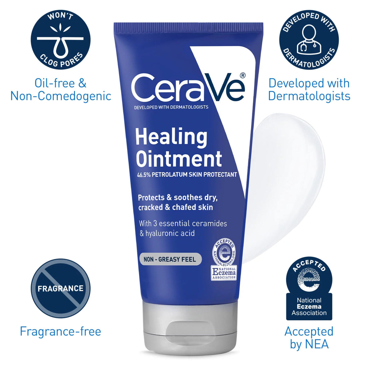 CeraVe Healing Ointment oil-free non-comedogenic fragrance-free - accepted by National Eczema Association