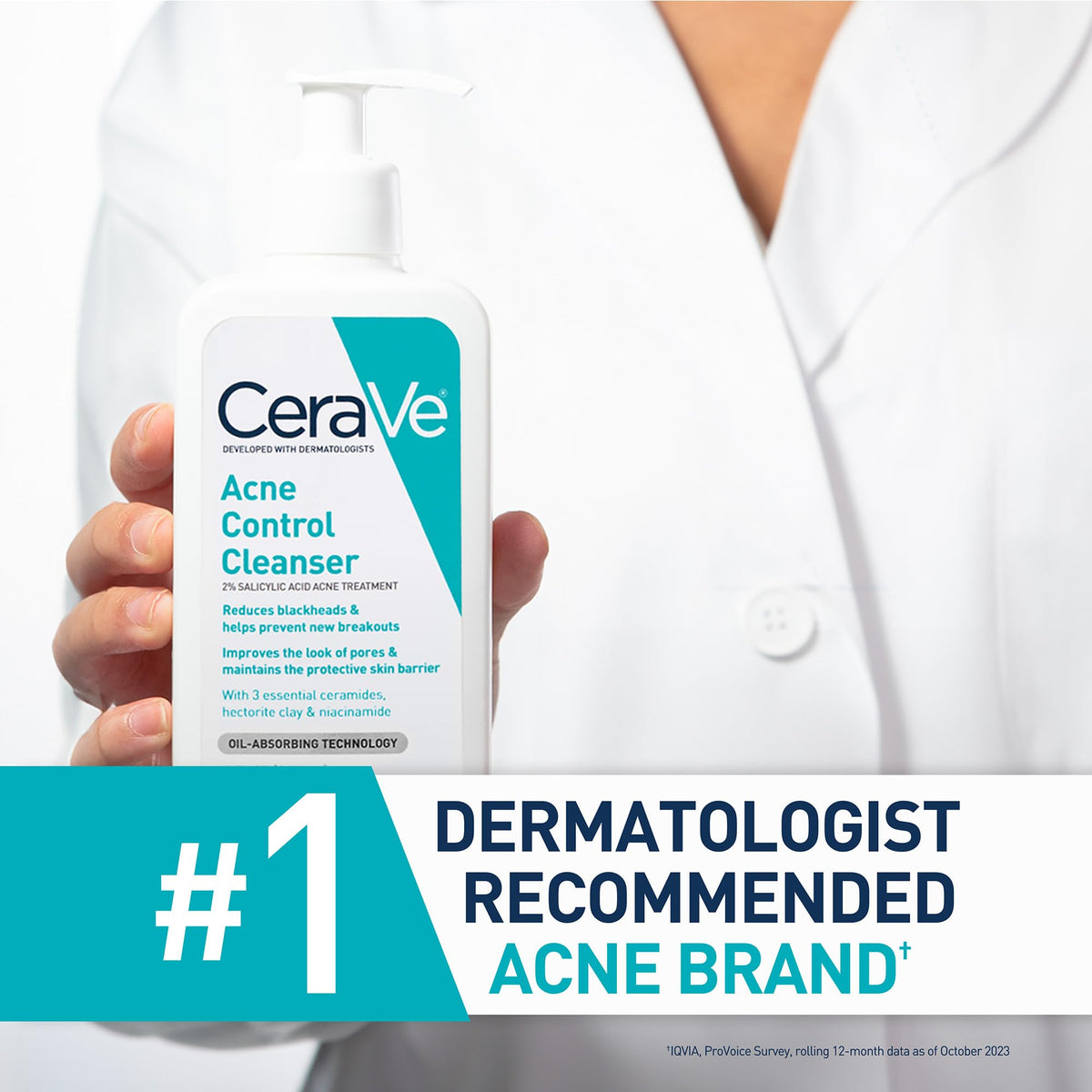 CeraVe - number 1 dermatologist recommended acne brand, Acne Control Cleanser