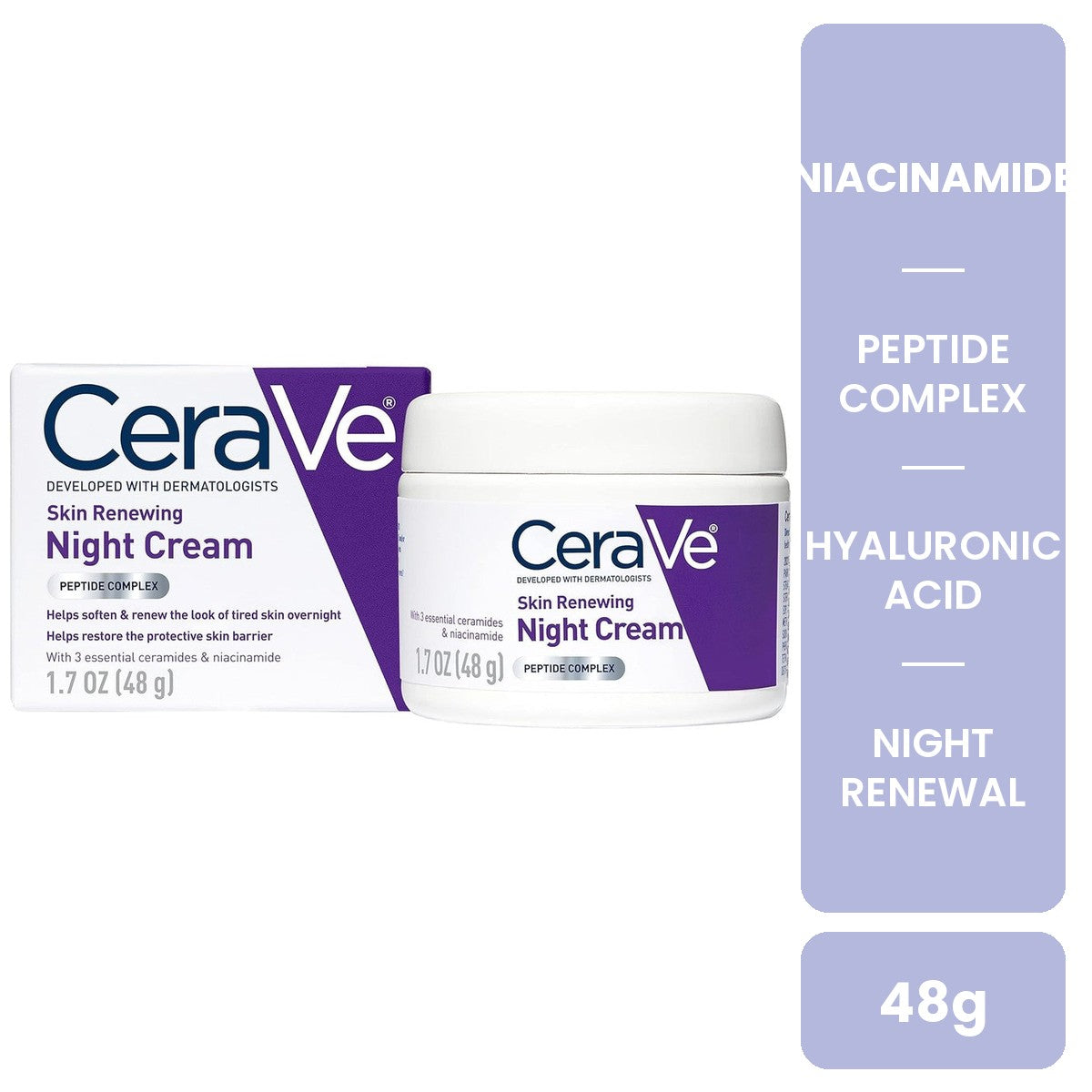 CeraVe Skin Renewing Night Cream 48g with niacinamide, peptide complex and hyaluronic acid