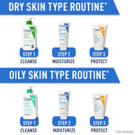 CeraVe routines for dry and oily skin types - cleanse, moisturize with Ultra-Light Gel, protect with SPF