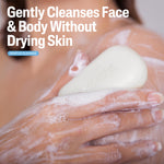 Cetaphil bar soap gently cleanses face and body without drying skin