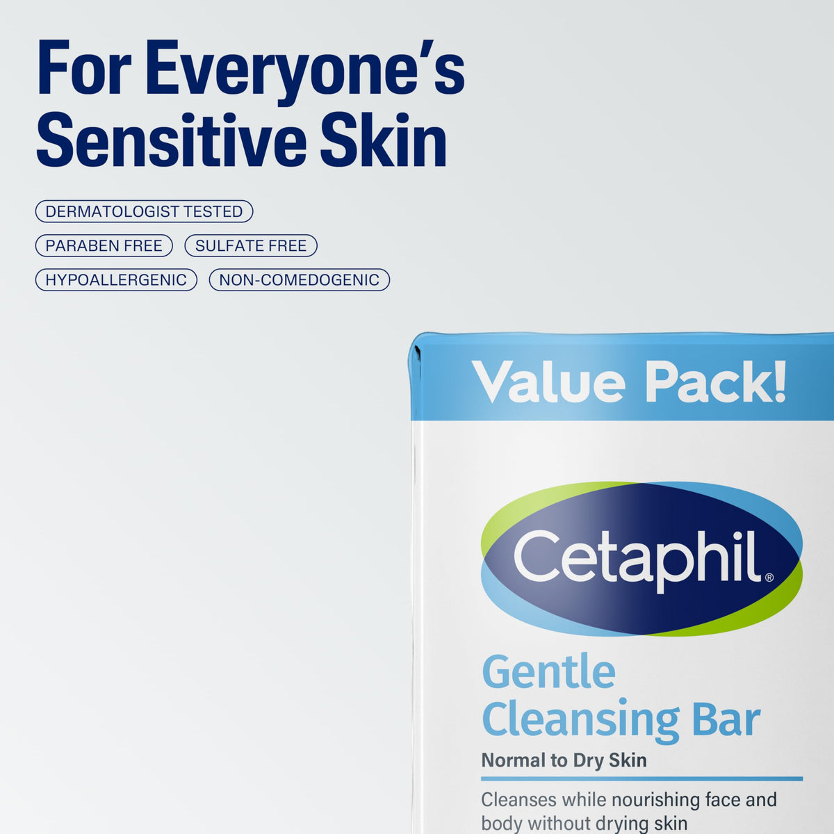 Cetaphil Gentle Cleansing Bar for sensitive skin - dermatologist tested, paraben-free, hypoallergenic, non-comedogenic