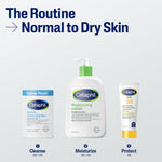 Cetaphil routine for normal to dry skin - cleansing bar, moisturizing lotion, sunscreen