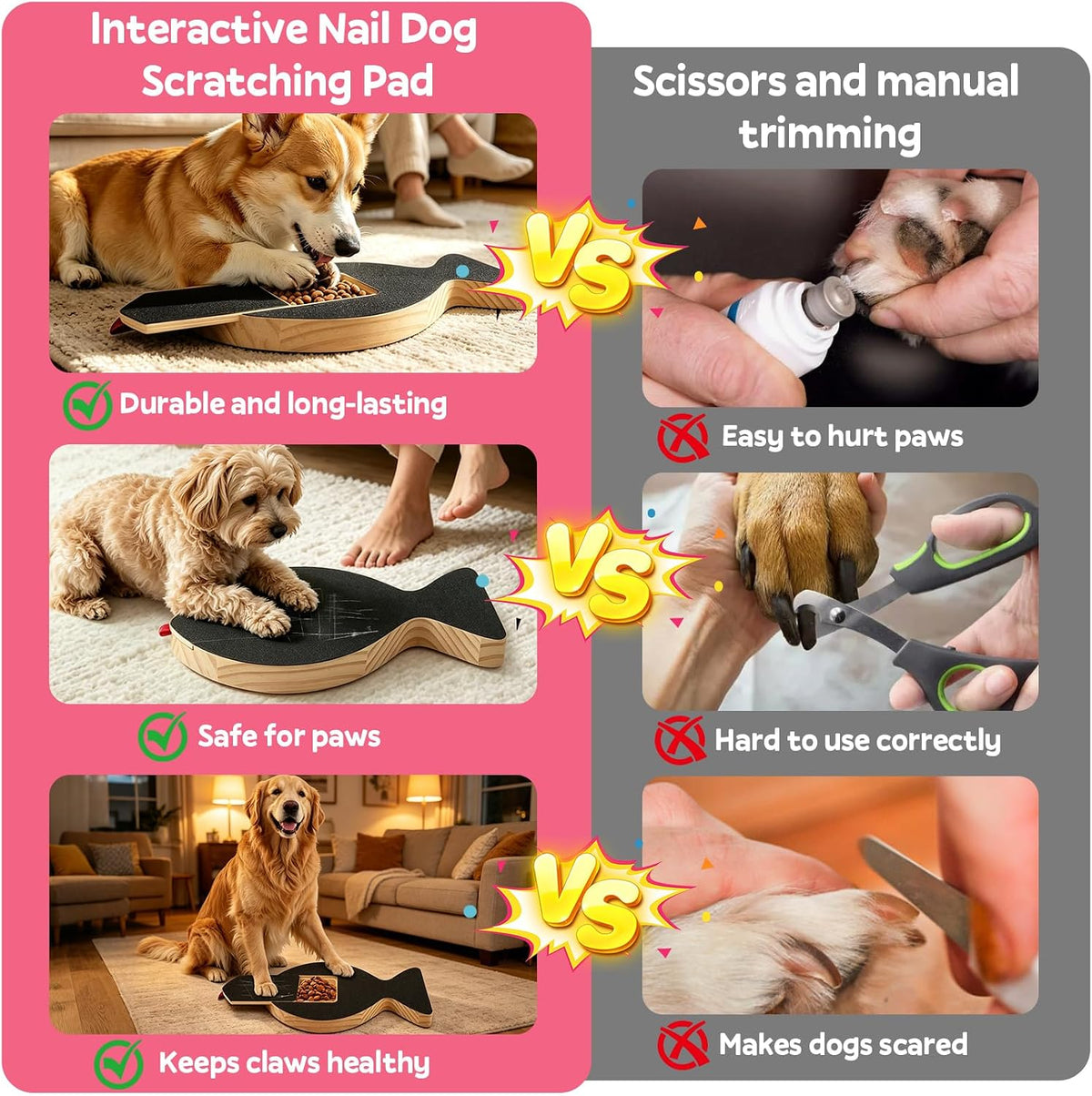 Brivel Dog Nail Scratch Board With Hidden Treat Box Natural Pine Wood Interactive Nail Filing Board With Extra Sandpapers And Non-Slip Pad
