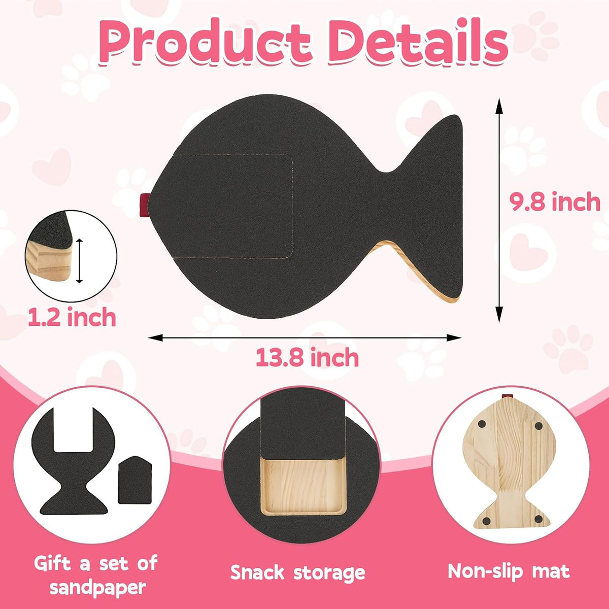 Brivel Dog Nail Scratch Board With Hidden Treat Box Natural Pine Wood Interactive Nail Filing Board With Extra Sandpapers And Non-Slip Pad